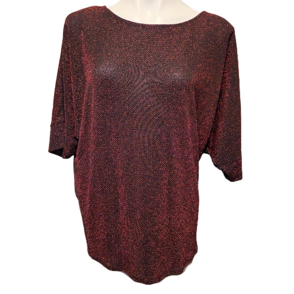 ❤️ 4/$20 New Directions sparkly top Women's large black red Christmas holiday